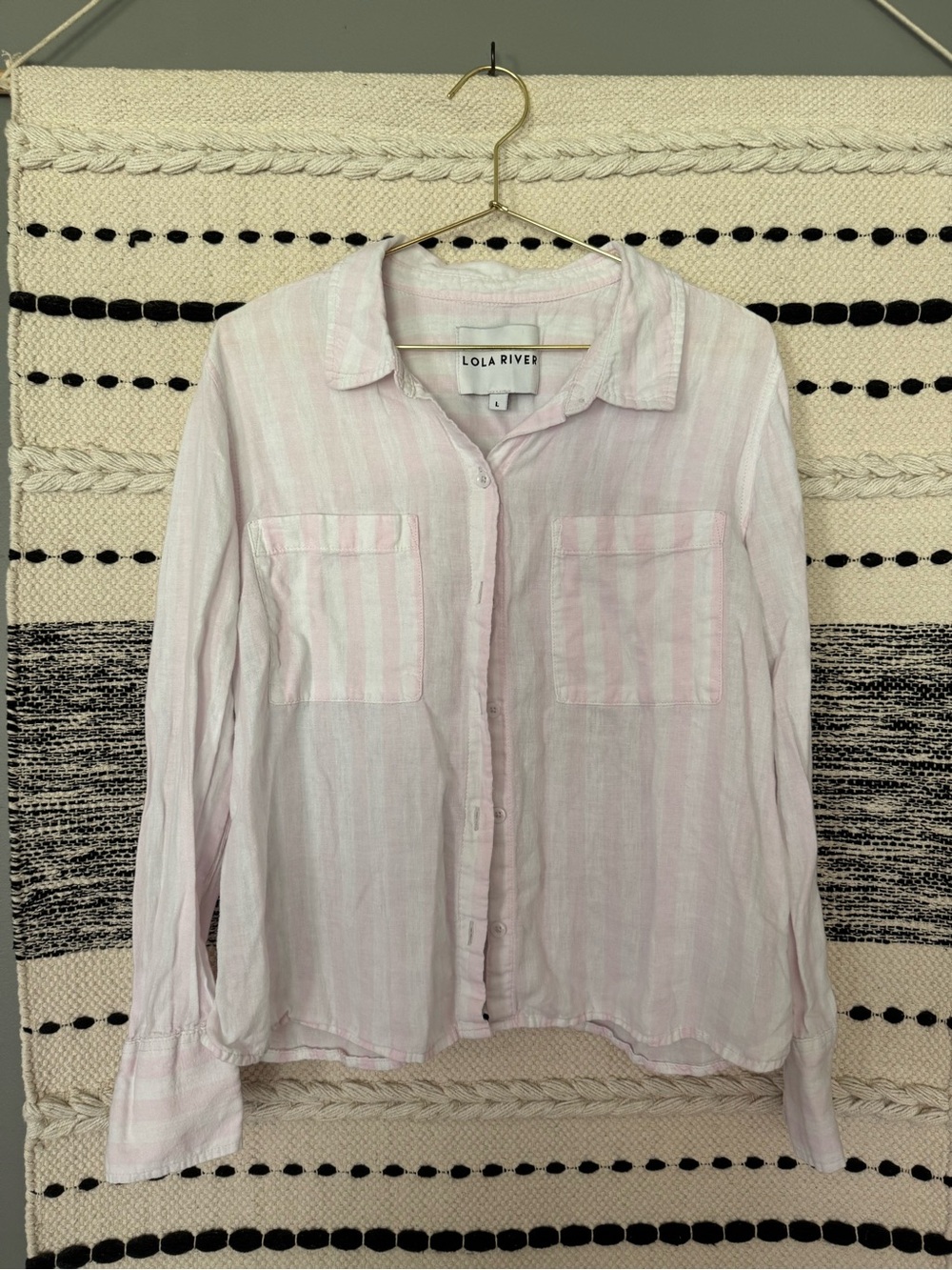 Lola River pink and white button down top